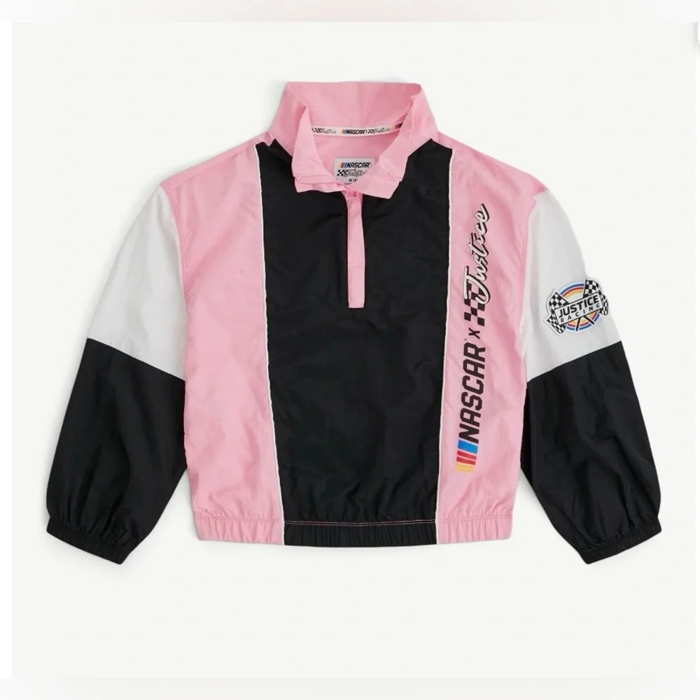 Justice x NASCAR Girls Colorblock Half Zip Windbreaker Jacket Size M 10‎ NWT